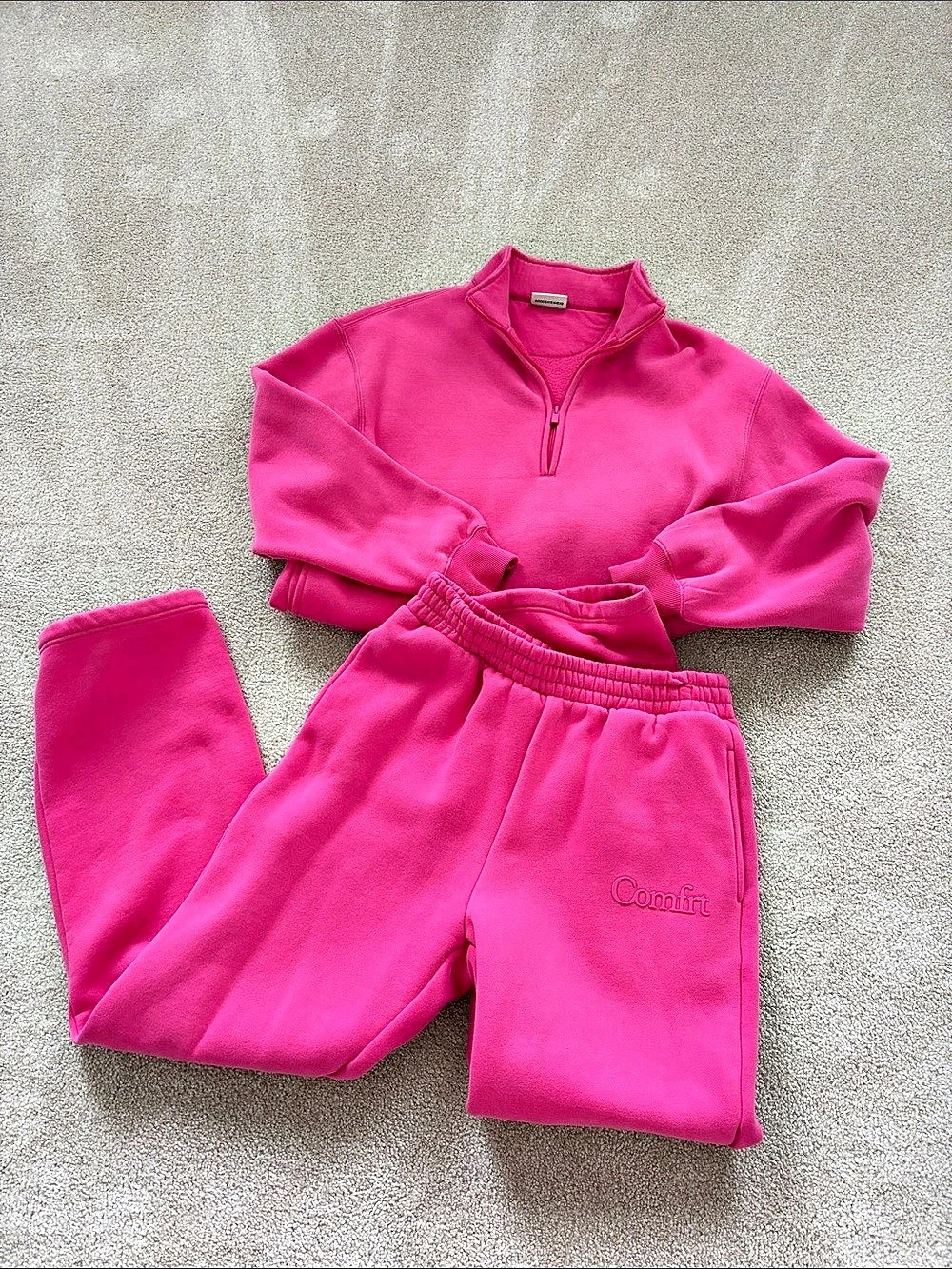 Comfirt Pink Quarter-Zip Sweatshirt & Jogger Set